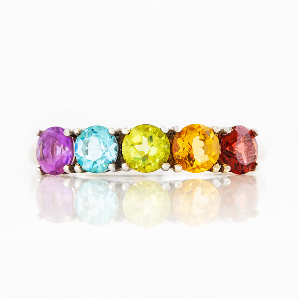 Round cut Rainbow Semi-Precious Gemstone half eternity anniversary ring in White Gold - Victoria's Jewellery