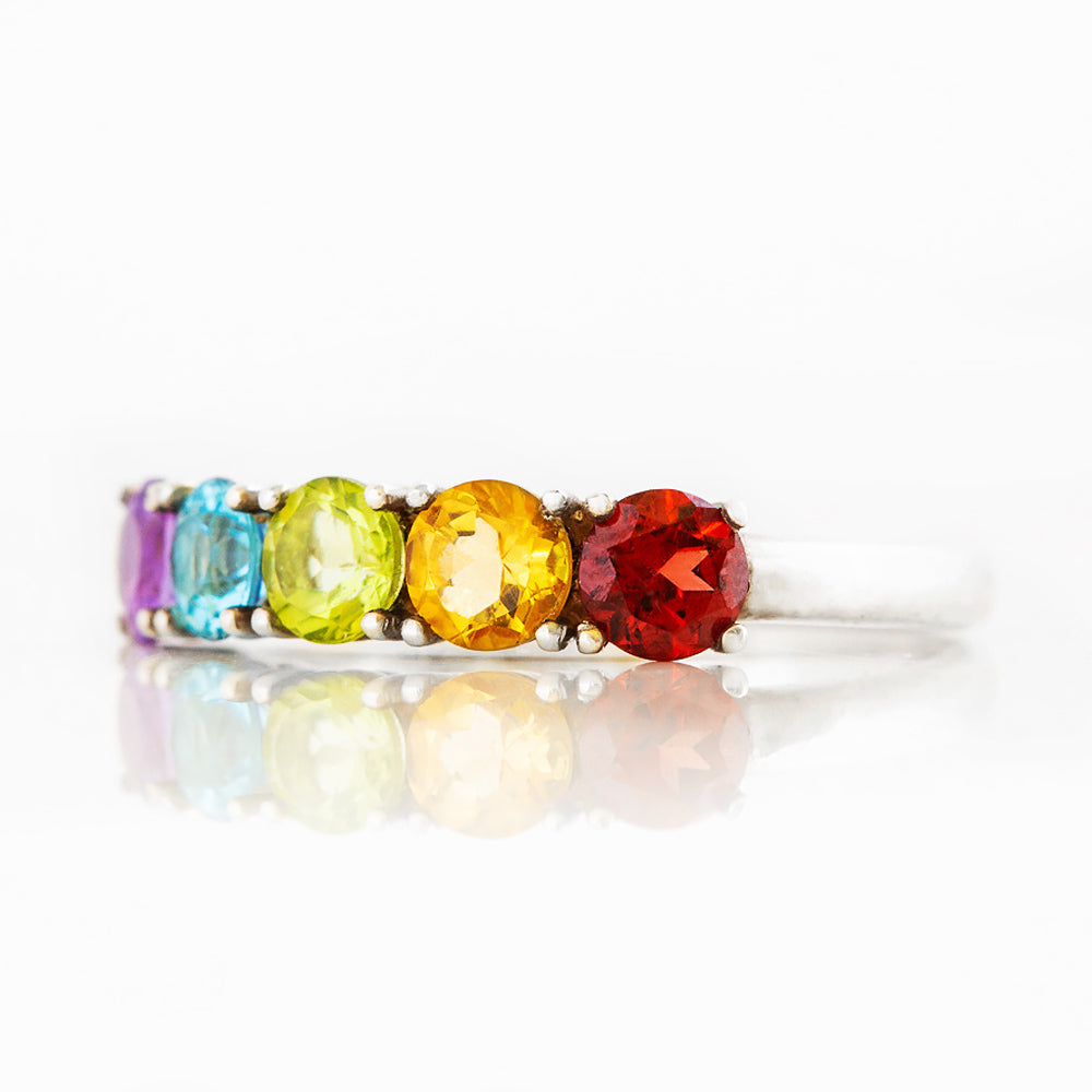 Round cut Rainbow Semi-Precious Gemstone half eternity anniversary ring in White Gold - Victoria's Jewellery