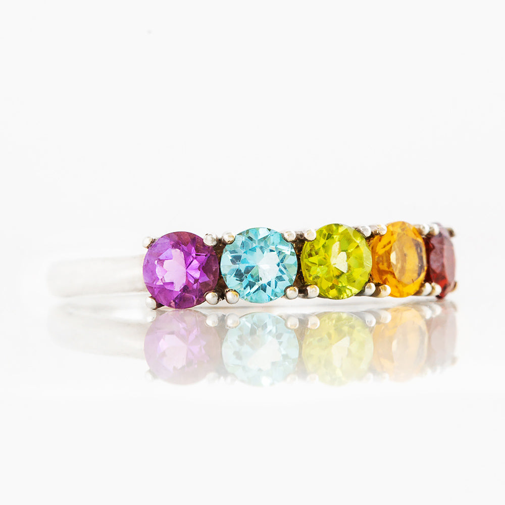 Round cut Rainbow Semi-Precious Gemstone half eternity anniversary ring in White Gold - Victoria's Jewellery