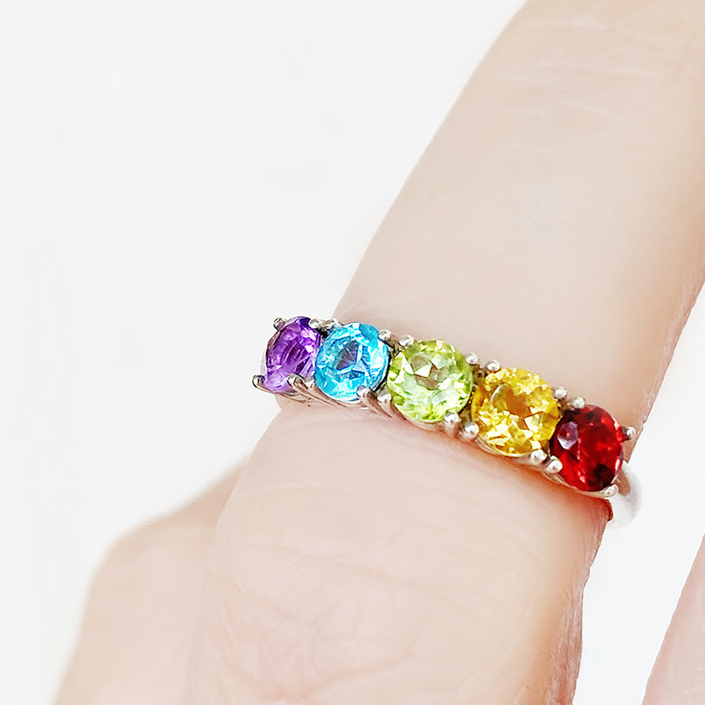 Round cut Rainbow Semi-Precious Gemstone half eternity anniversary ring in White Gold - Victoria's Jewellery