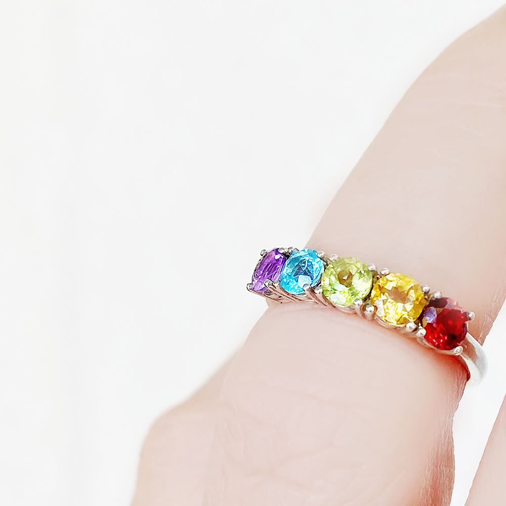 Round cut Rainbow Semi-Precious Gemstone half eternity anniversary ring in White Gold - Victoria's Jewellery