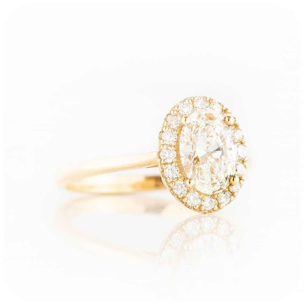 Oval cut Lab Diamond Halo Engagement Ring in Yellow Gold - Victoria's Jewellery