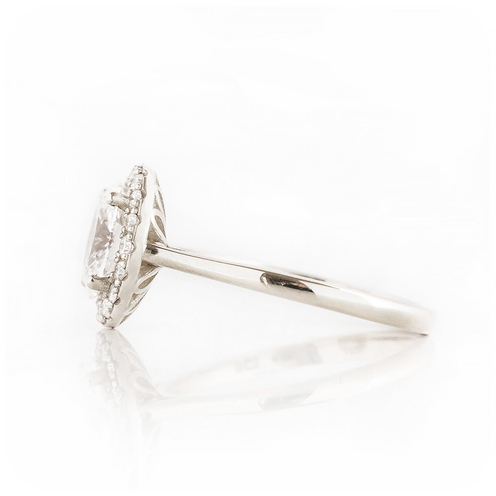 Oval cut Lab Diamond Halo Engagement Ring in White Gold - Victoria's Jewellery