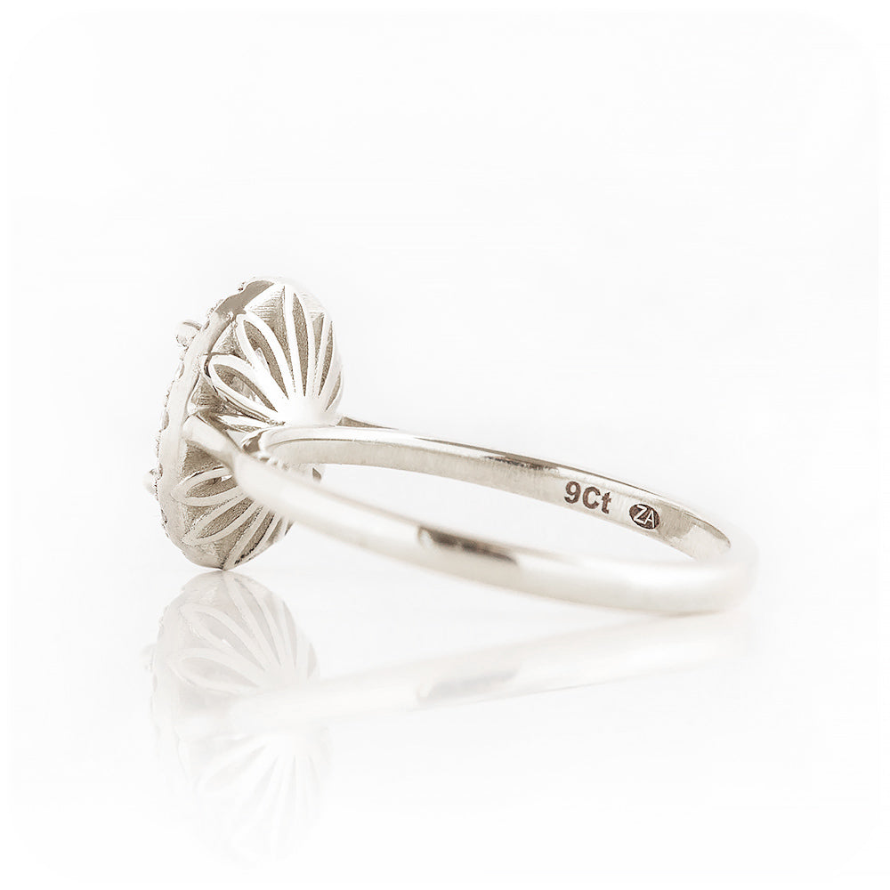 Oval cut Lab Diamond Halo Engagement Ring in White Gold - Victoria's Jewellery