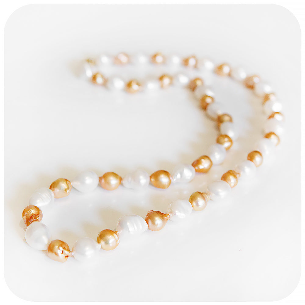 White and Gold Fresh Water Pearl Necklace - 75cm