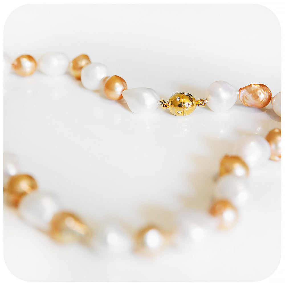 White and Gold Fresh Water Pearl Necklace - 75cm