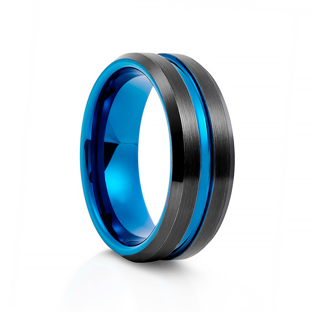 Blue Groove Black Brushed Tungsten Mens Wedding Ring - Victoria's Jewellery