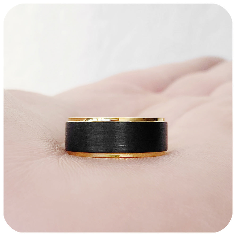 Black and Yellow Gold Tungsten Mens Wedding Ring - Victoria's Jewellery