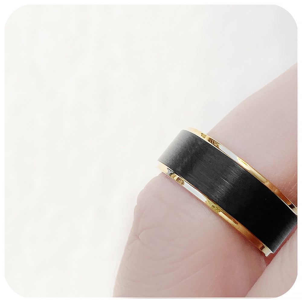 Black and Yellow Gold Tungsten Mens Wedding Ring - Victoria's Jewellery