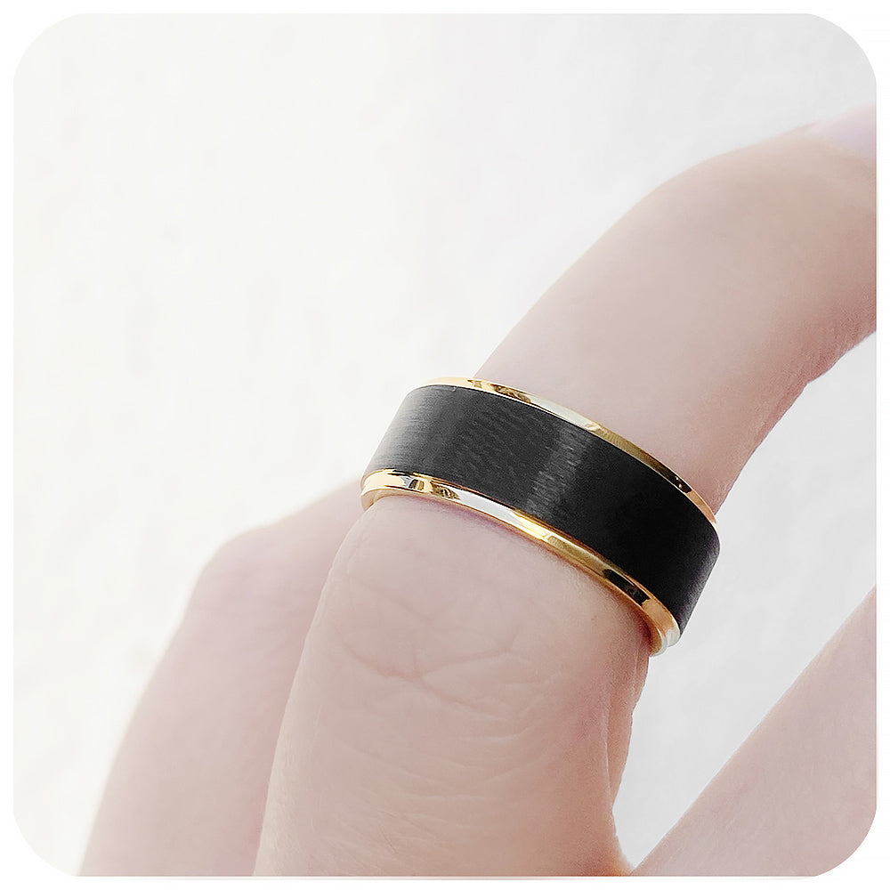 Black and Yellow Gold Tungsten Mens Wedding Ring - Victoria's Jewellery