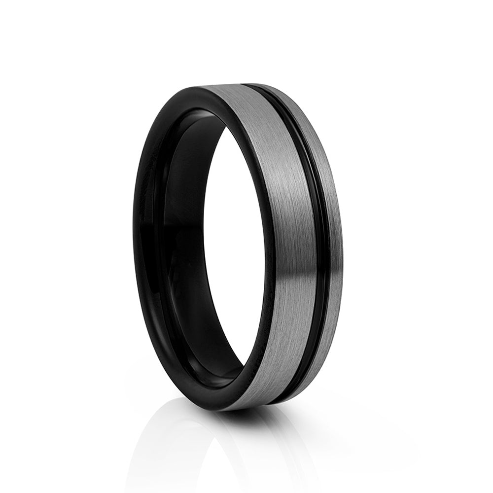 Black and Grey Mens Wedding Ring - Tungsten - Victoria's Jewellery