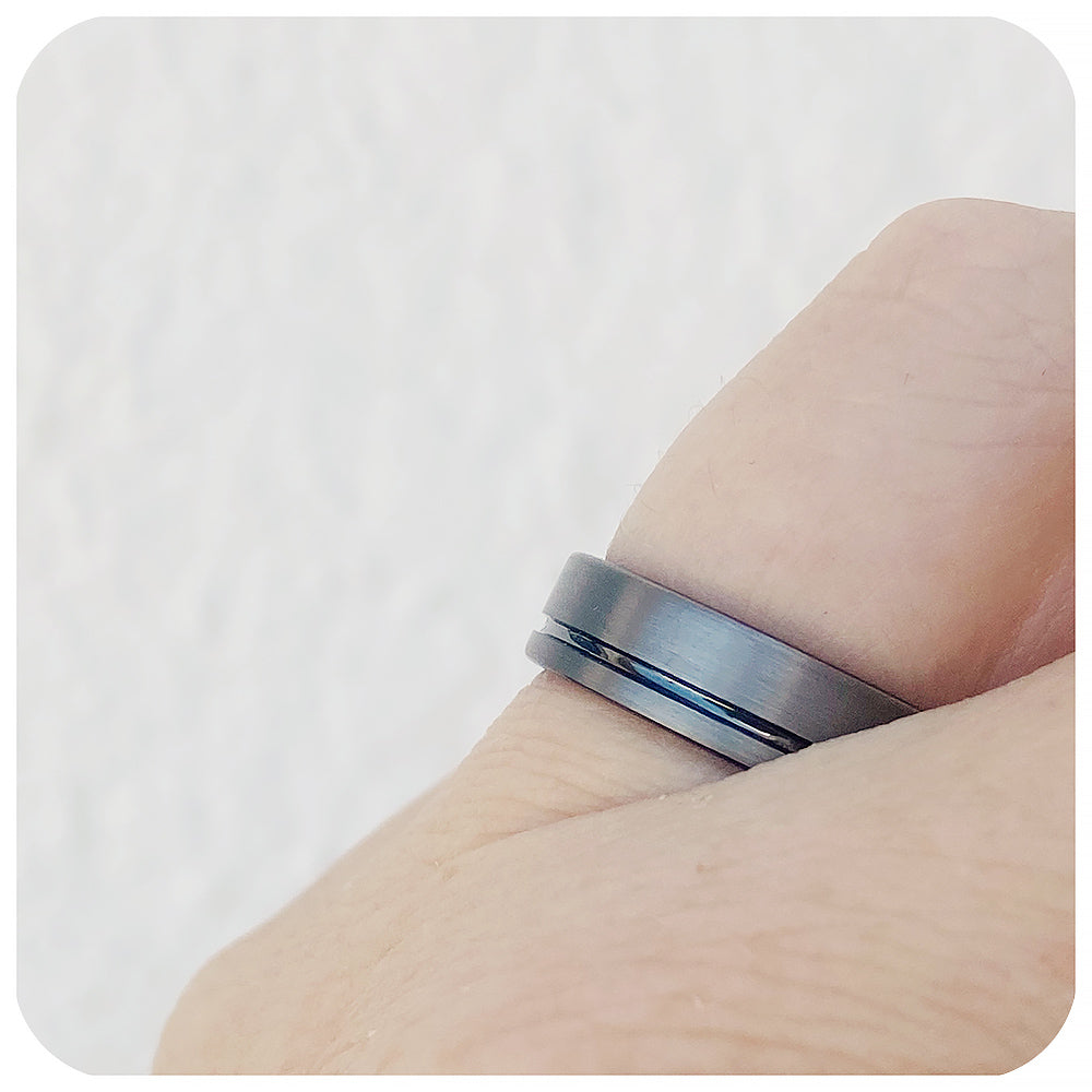 Black and Grey Mens Wedding Ring - Tungsten - Victoria's Jewellery