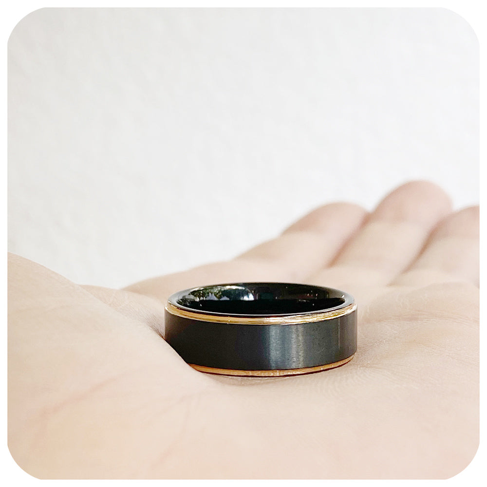 Black and Gold Tungsten Mens Wedding Ring - Victoria's Jewellery