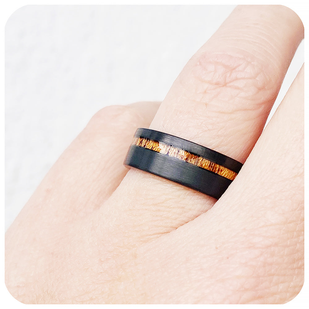 Cherry Wood and Black Tungsten Mens Wedding Ring - Victoria's Jewellery