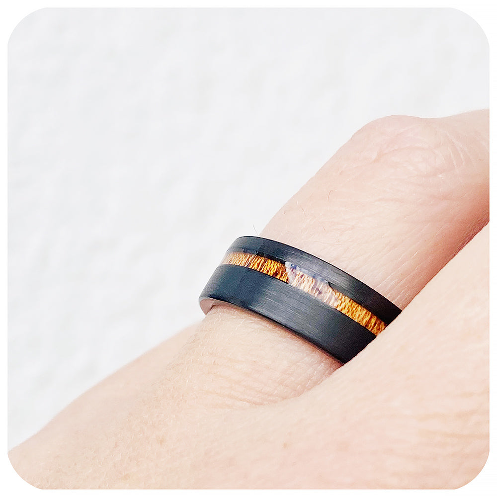 Cherry Wood and Black Tungsten Mens Wedding Ring - Victoria's Jewellery