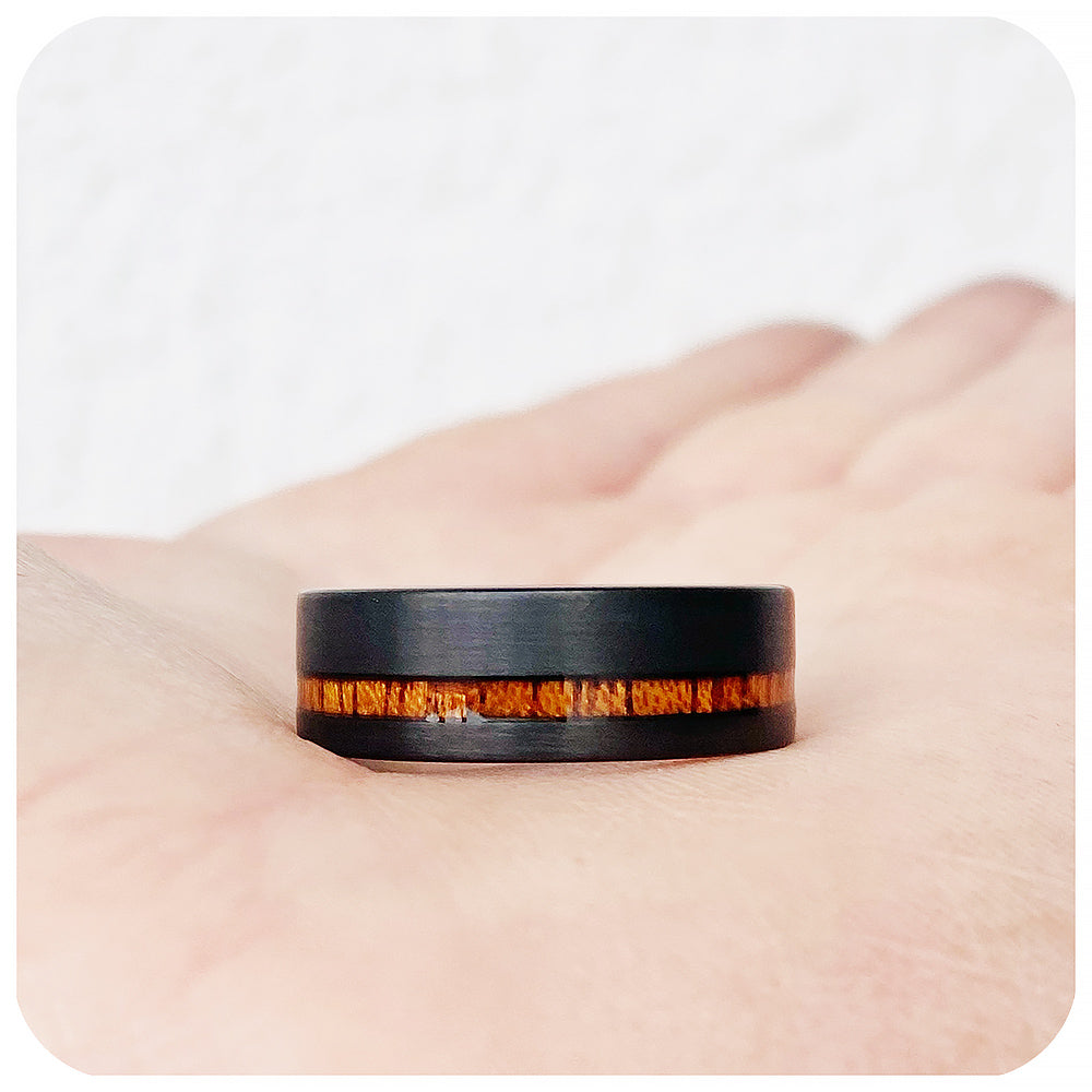Cherry Wood and Black Tungsten Mens Wedding Ring - Victoria's Jewellery