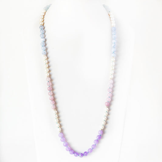 Pearl, Blue Lace and Amethyst Bead Necklace