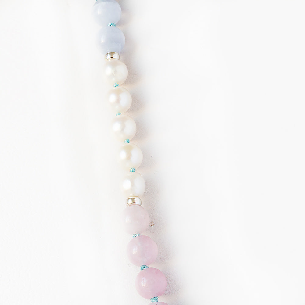Pearl, Blue Lace and Amethyst Bead Necklace