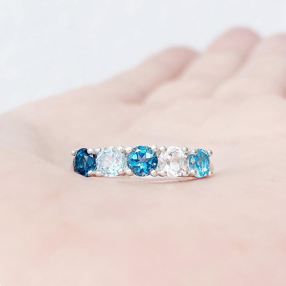 Round cut Blue Topaz half eternity anniversary ring - Victoria's Jewellery