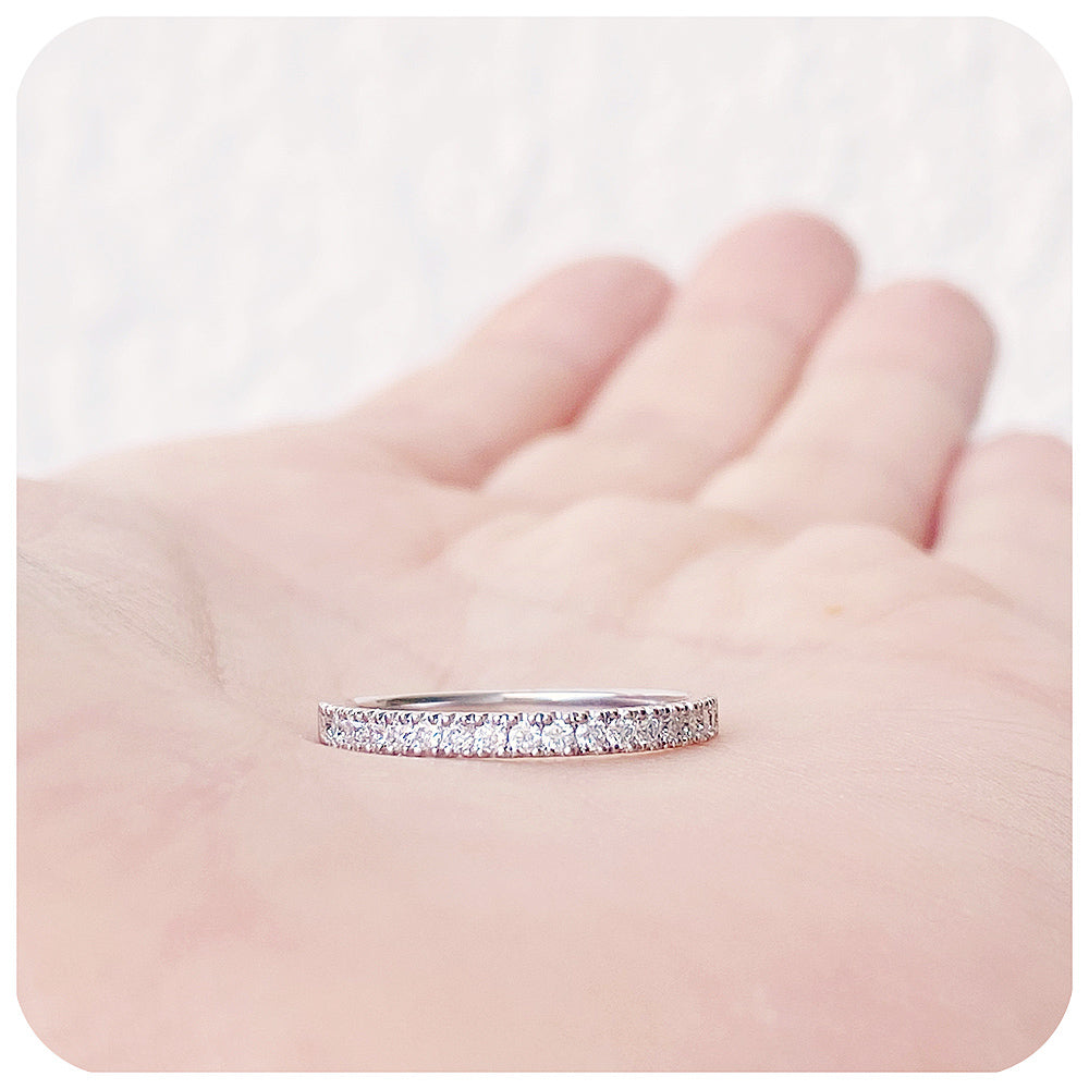 Round Brilliant cut Diamond half eternity Wedding Band Ring - Victoria's Jewellery
