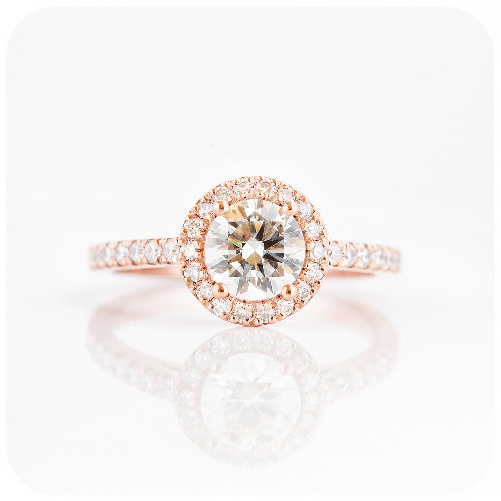 Brilliant round cut Moissanite Halo Engagement Wedding Ring - Victoria's Jewellery
