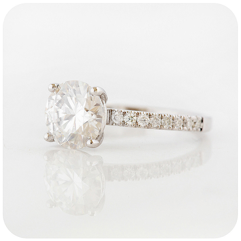 brilliant round cut moissanite engagement ring with moissanite accent stones - Victoria's Jewellery