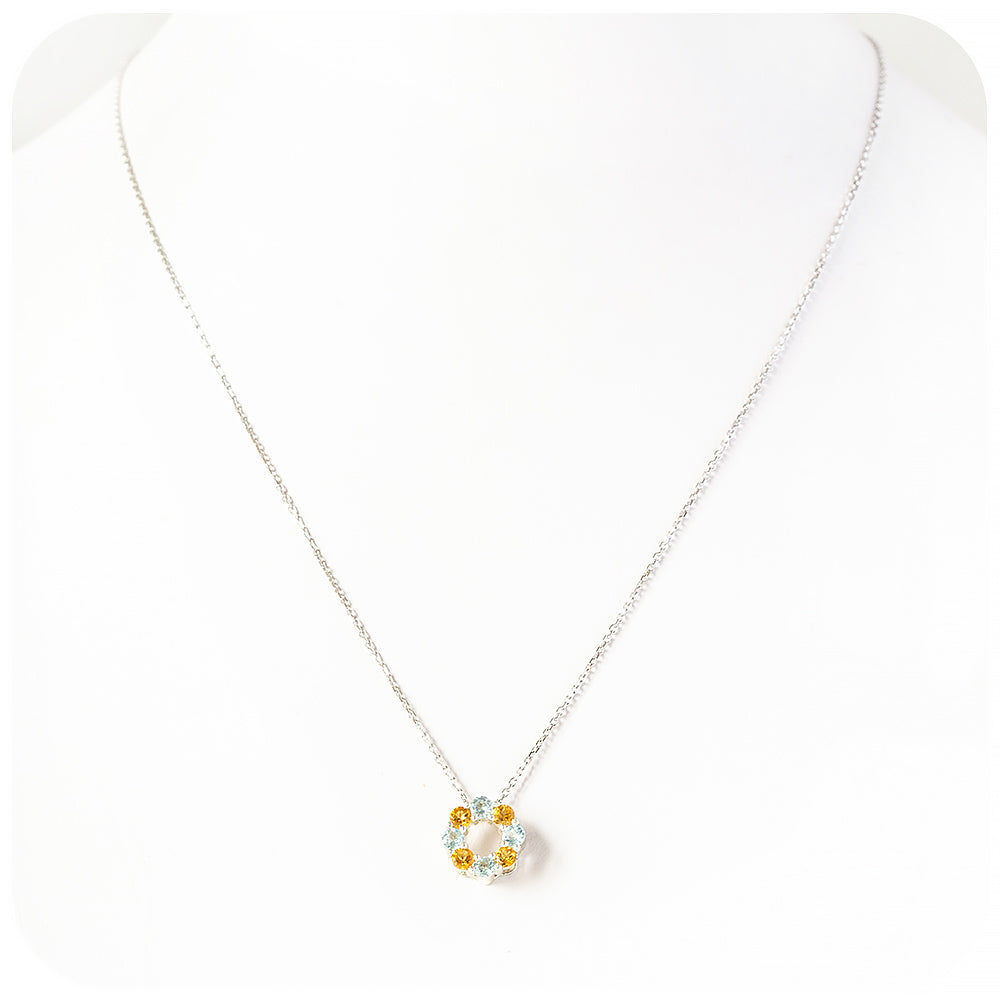 Circle of Life Necklace - Citrine and Sky Blue Topaz