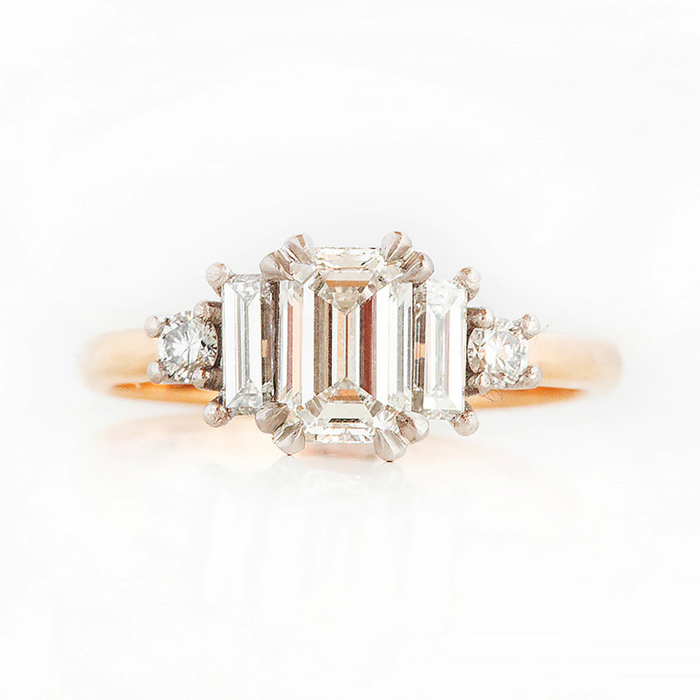 Vintage style Emerald cut Lab Diamond half eternity Engagement Ring in Rose Gold and Platinum - Victoria's Jewellery