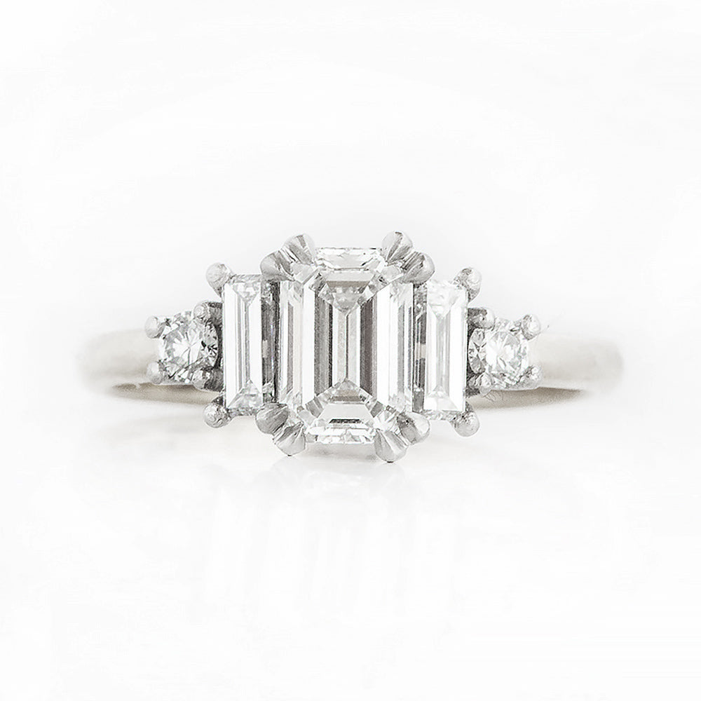 Vintage style Emerald cut Lab Diamond half eternity Engagement Ring in White Gold and Platinum - Victoria's Jewellery