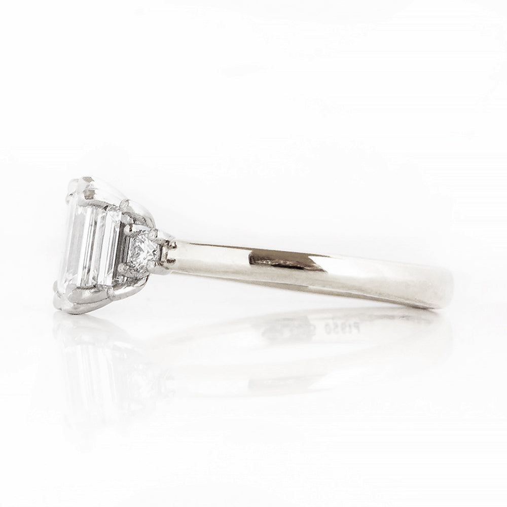 Vintage style Emerald cut Lab Diamond half eternity Engagement Ring in White Gold and Platinum - Victoria's Jewellery