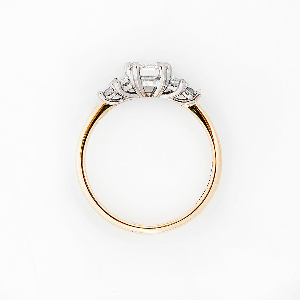 Vintage style Emerald cut Lab Diamond half eternity Engagement Ring in Yellow Gold and Platinum - Victoria's Jewellery