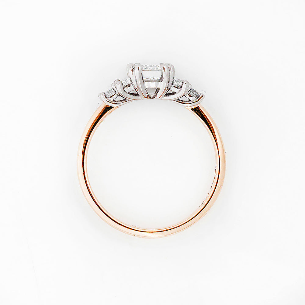 Vintage style Emerald cut Lab Diamond half eternity Engagement Ring in Rose Gold and Platinum - Victoria's Jewellery