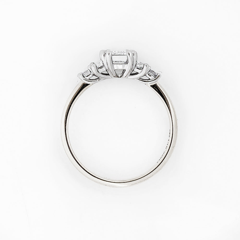Vintage style Emerald cut Lab Diamond half eternity Engagement Ring in White Gold and Platinum - Victoria's Jewellery
