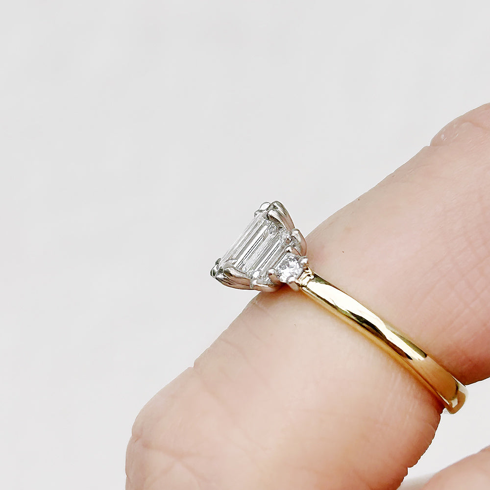 Vintage style Emerald cut Lab Diamond half eternity Engagement Ring in Yellow Gold and Platinum - Victoria's Jewellery