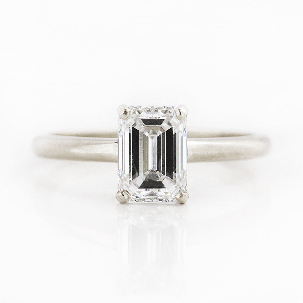 Emerald cut Lab Diamond Solitaire Engagement Ring in White Gold - Victoria's Jewellery