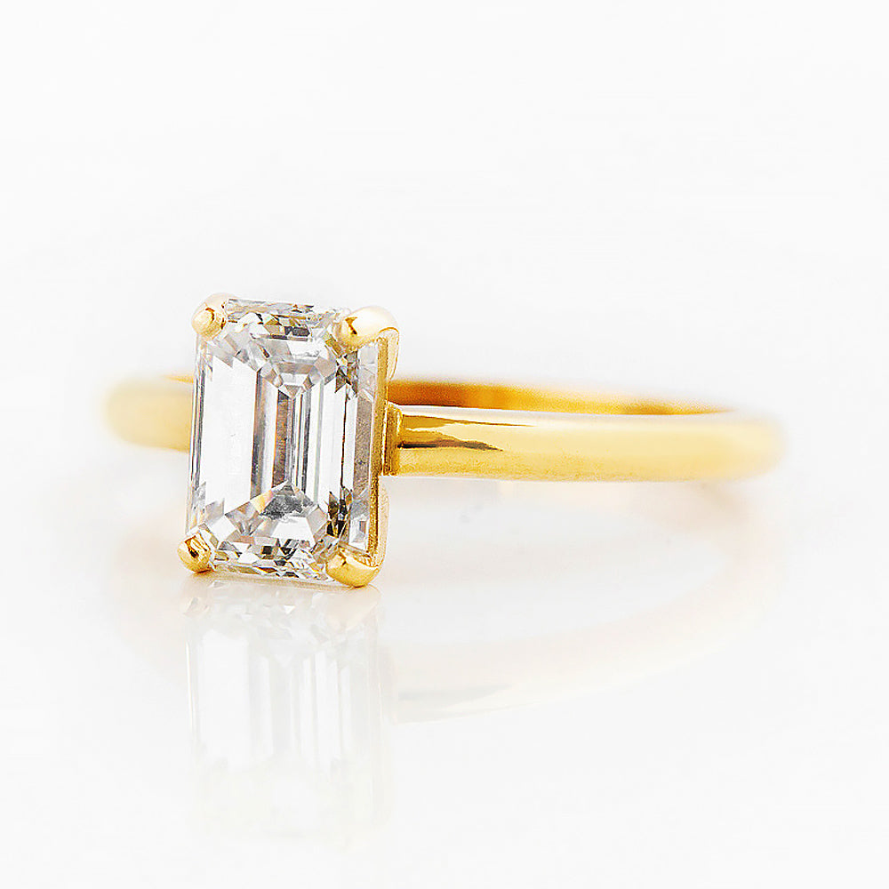 Emerald cut Lab Diamond Solitaire Engagement Ring in Yellow Gold - Victoria's Jewellery