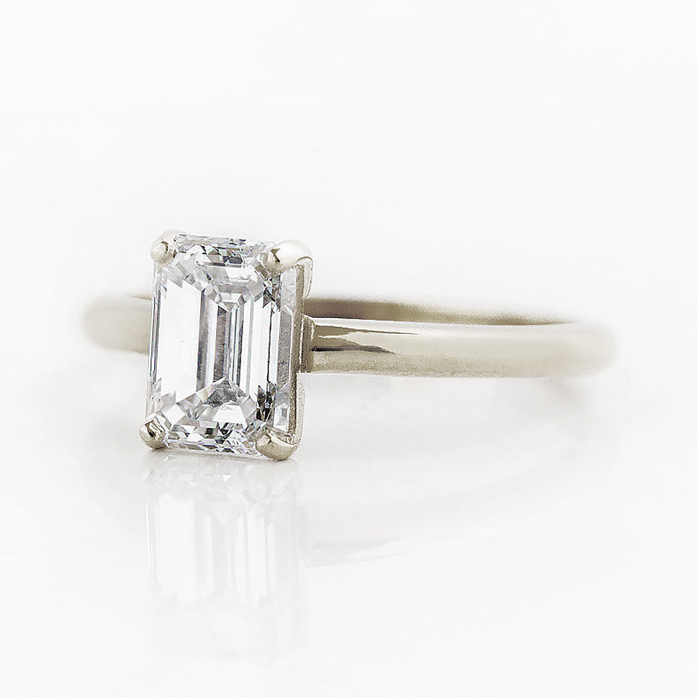 Emerald cut Lab Diamond Solitaire Engagement Ring in White Gold - Victoria's Jewellery