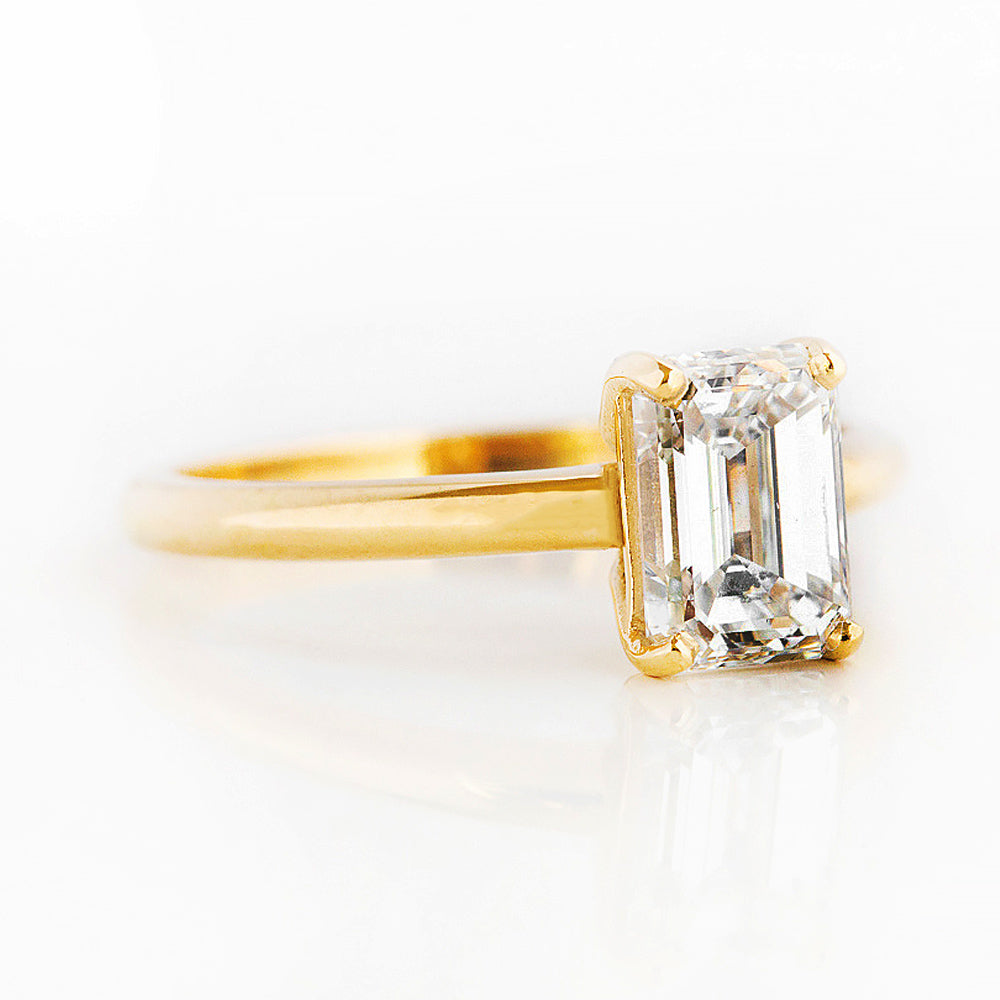 Emerald cut Lab Diamond Solitaire Engagement Ring in Yellow Gold - Victoria's Jewellery