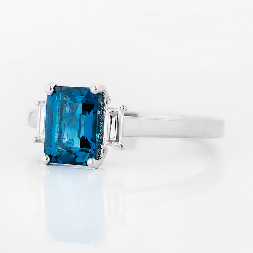 Lisa, London Blue Topaz and Lab Diamond Ring