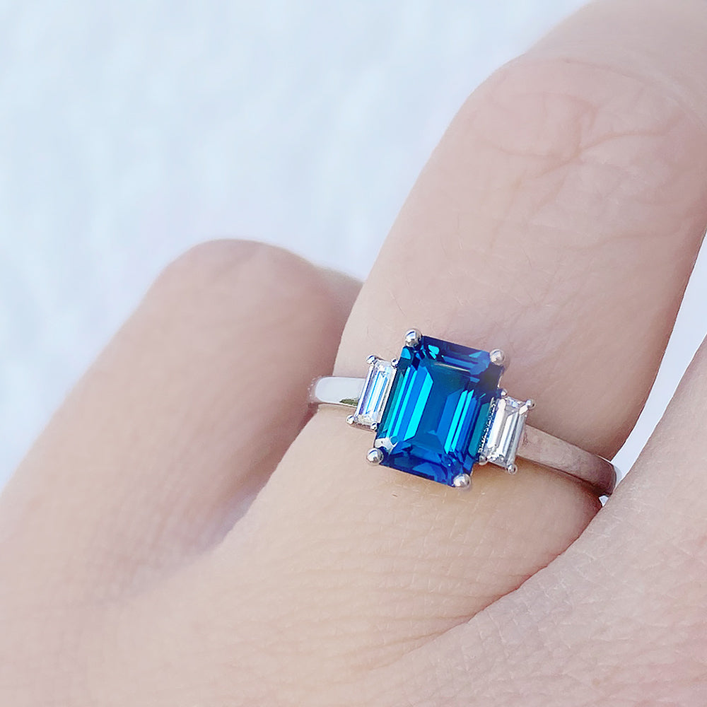 Lisa, London Blue Topaz and Lab Diamond Ring