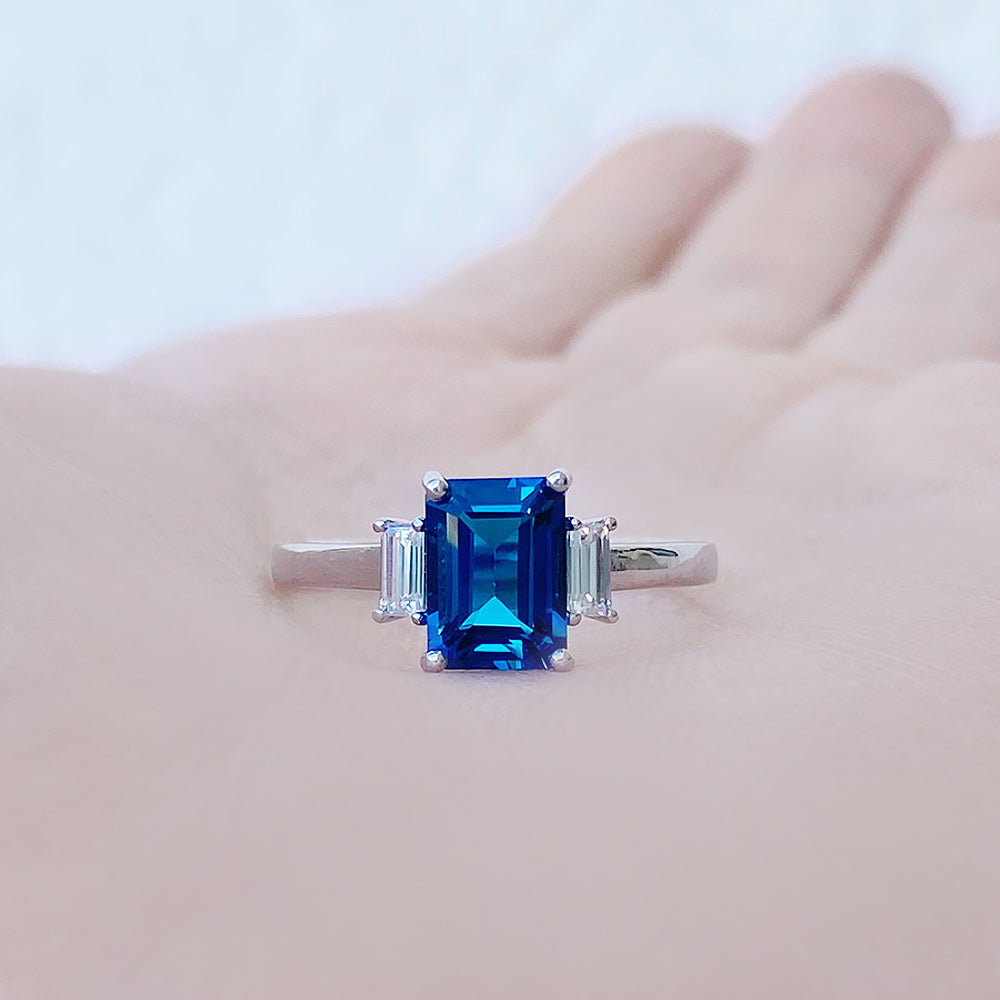 Lisa, London Blue Topaz and Lab Diamond Ring