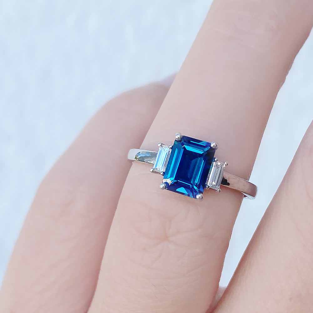 Lisa, London Blue Topaz and Lab Diamond Ring