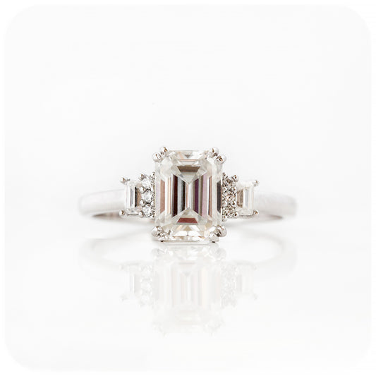 Emerald cut Vintage Style Moissanite Engagement Ring - Victoria's Jewellery
