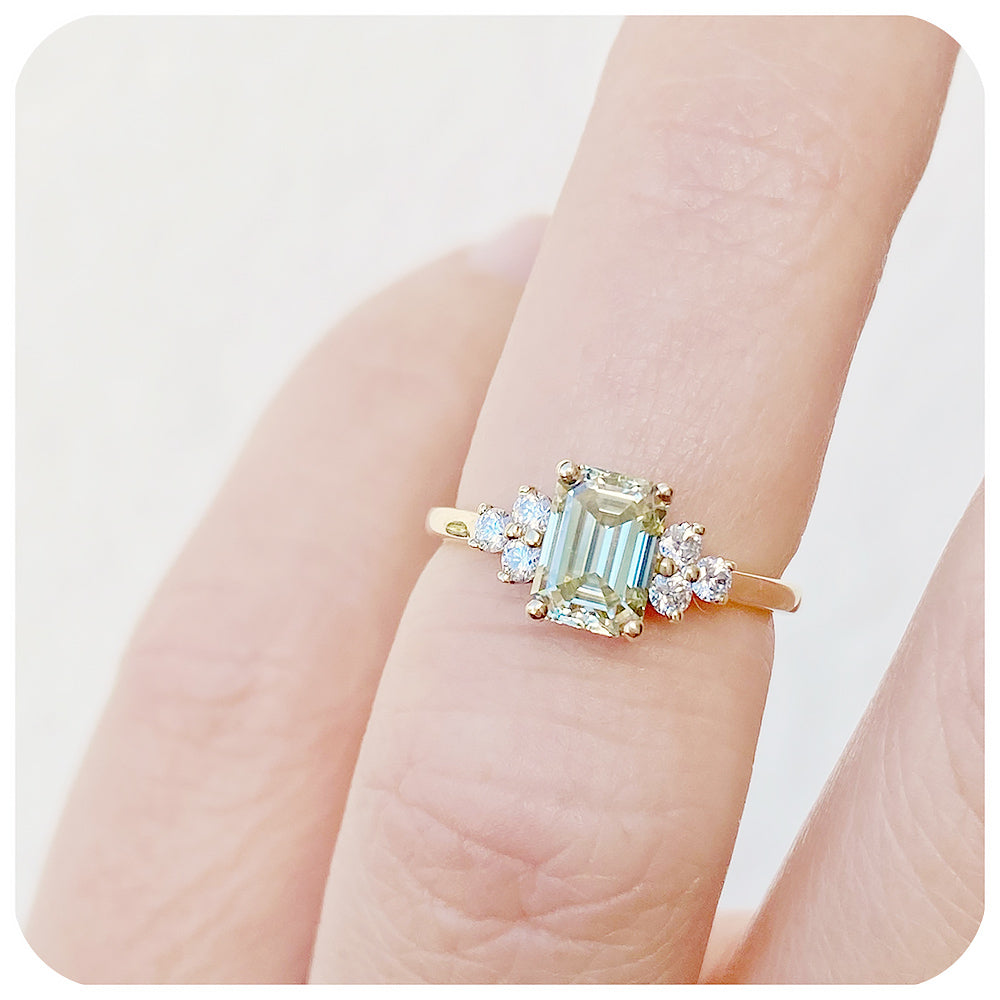 The Emerald cut Yellow Moissanite Engagement Ring