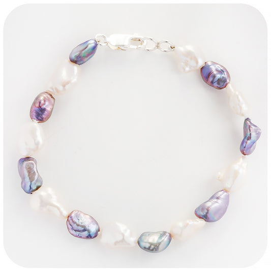 White and Blue-Grey Fresh Water Pearl Bracelet