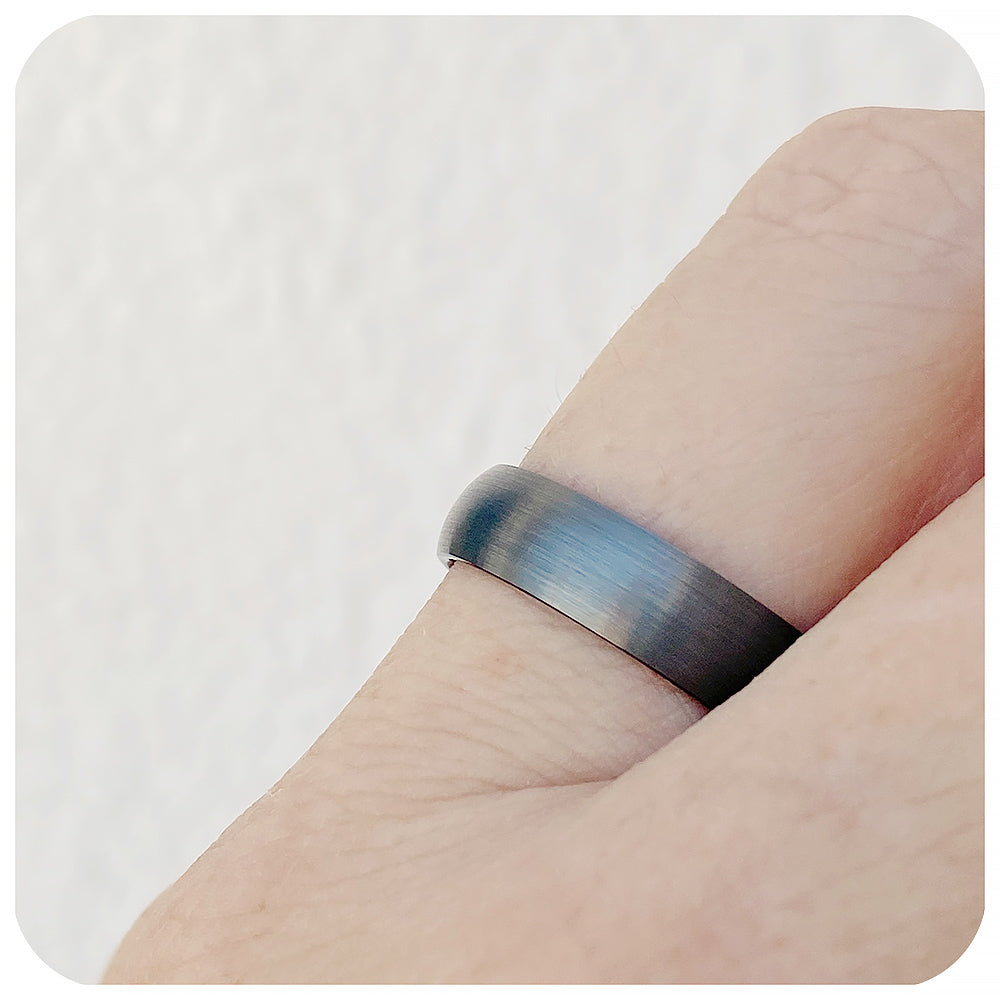 Grey and Black Brushed Mens Tungsten Wedding Ring - Victoria's Jewellery