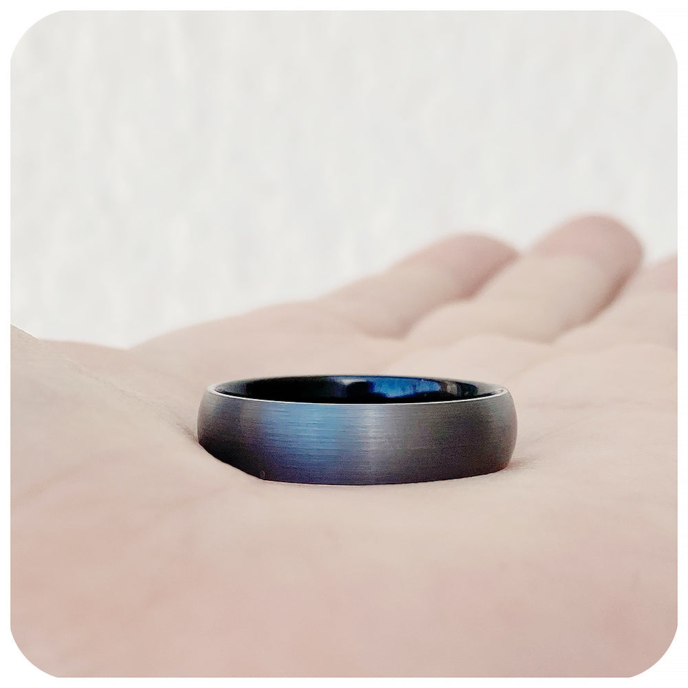 Grey and Black Brushed Mens Tungsten Wedding Ring - Victoria's Jewellery