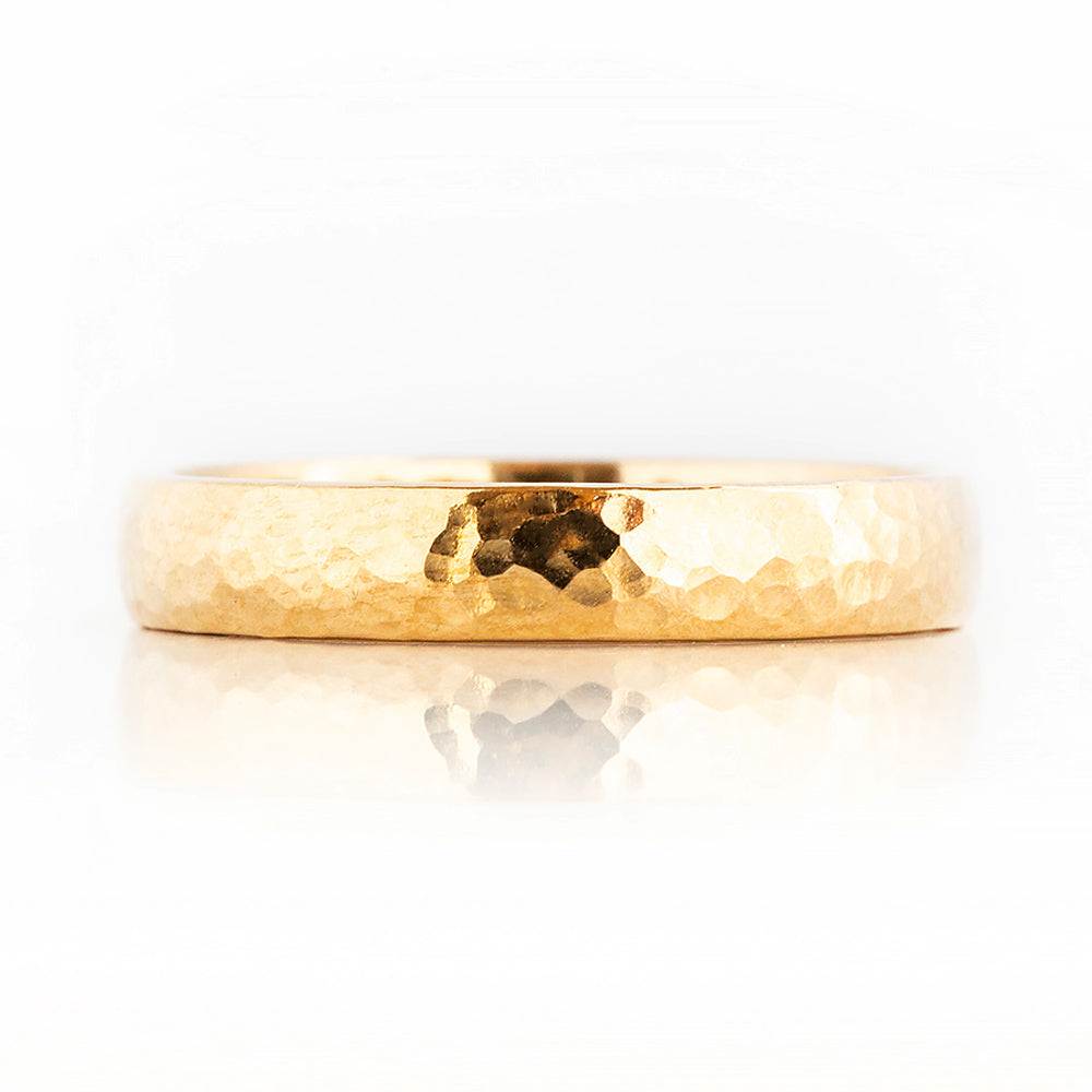 James, a Men's Comfort Fit Gold Wedding Band - Hammered