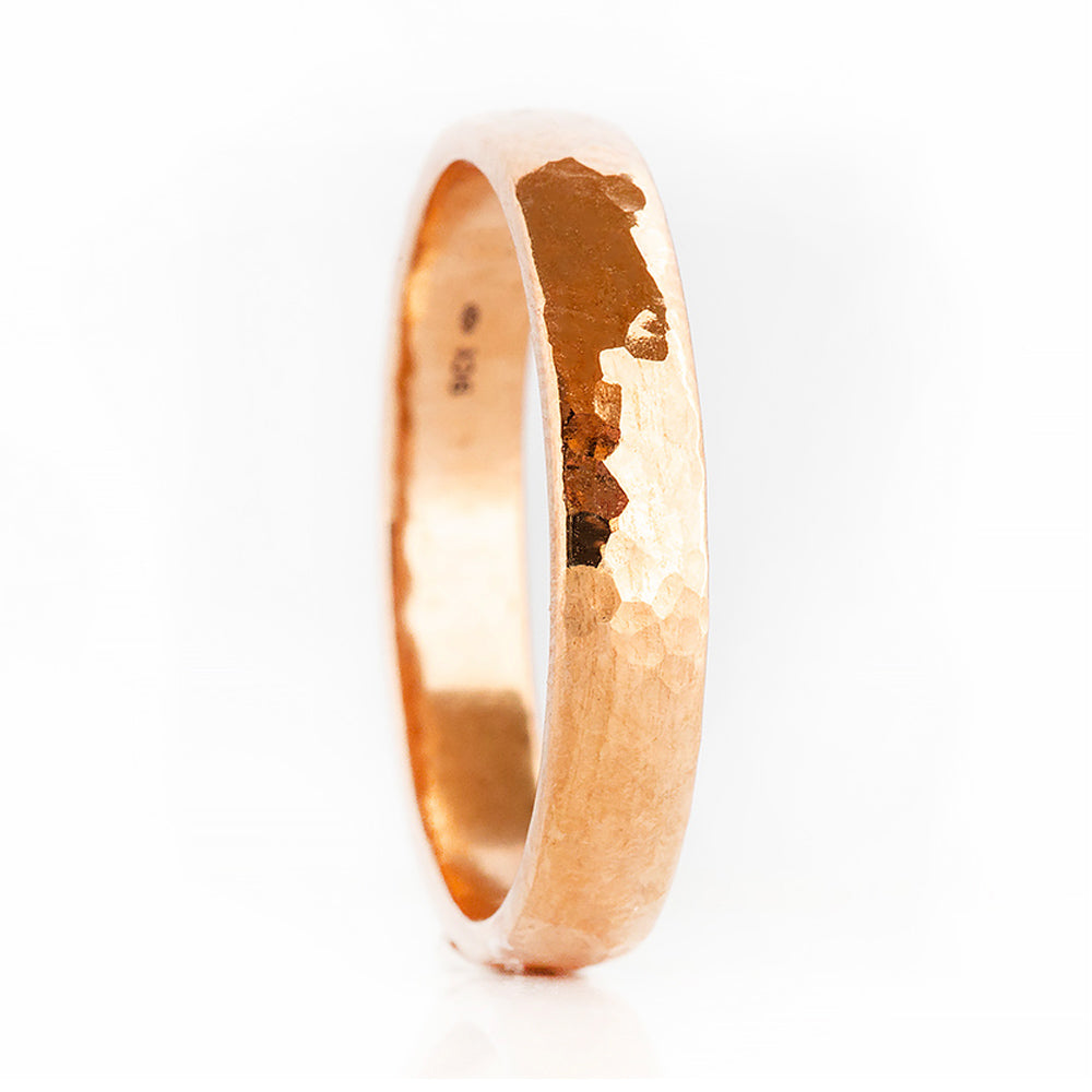 James, a Men's Comfort Fit Gold Wedding Band - Hammered