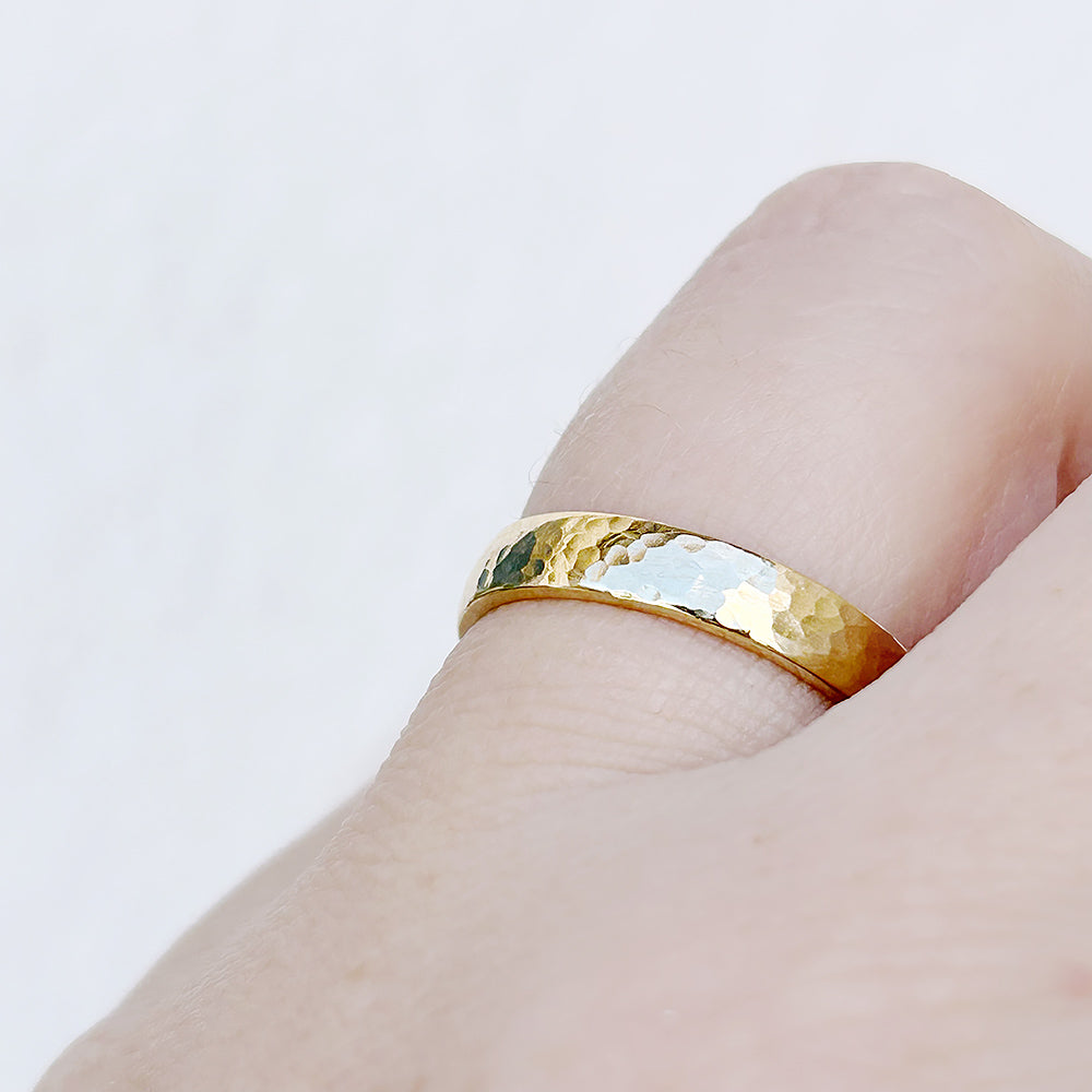 James, a Men's Comfort Fit Gold Wedding Band - Hammered